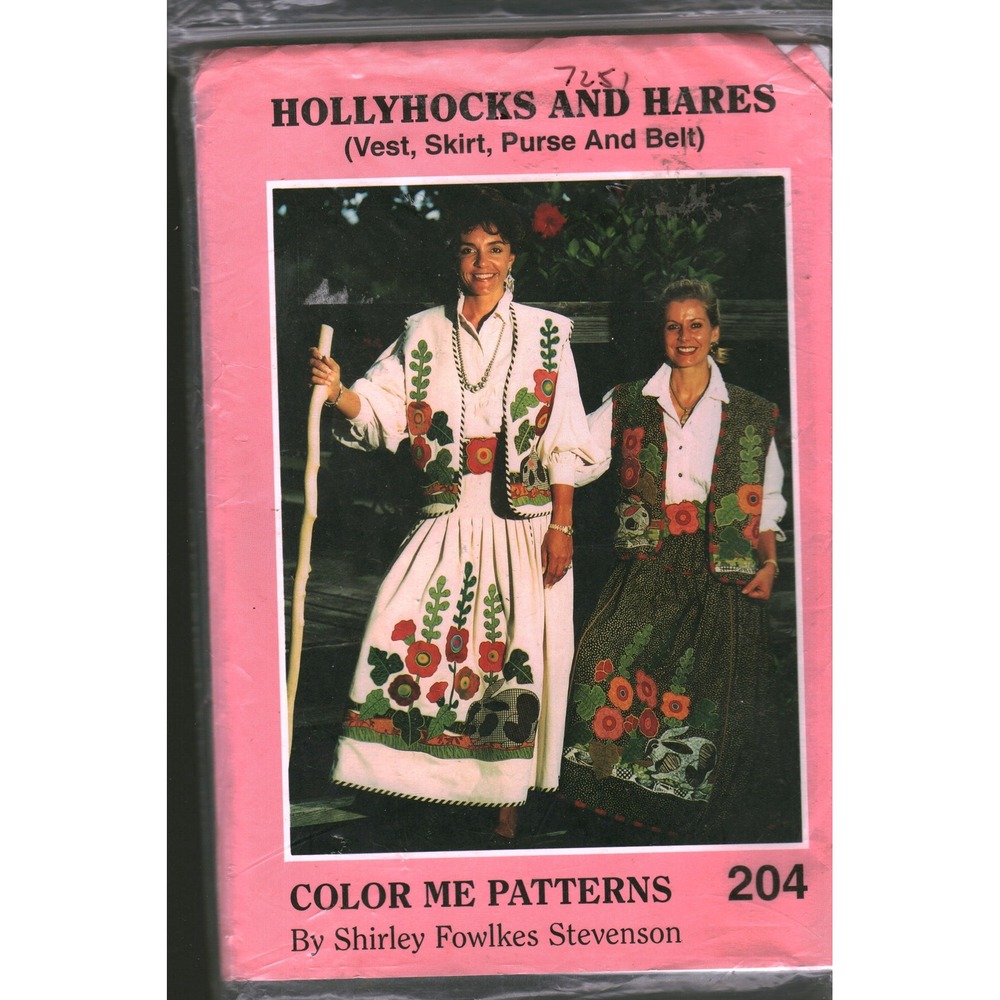 Color Me Patterns Hollyhocks and Hares Vest Skirt Purse Belt Pattern 204 Vintage